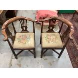 Pair of 19th century mahogany corner chairs with tapestry seats