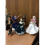 Group of five Royal Doulton figures; Long John Silver, The Pied Piper, Janine, Nancy, Faith, togethe