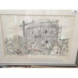 Kipper Williams - pen and wash cartoon ,signed in glazed frame
