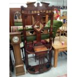 Edwardian Oak hallstand with central mirror and two metal drip trays
