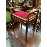 Edwardian piano stool, another low stool with velvet top, antique commode, walnut occasional table a