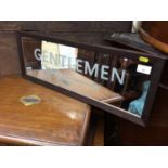 Etched mirrored glass railway style Gentleman's lavatory sign in wooden frame