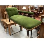 Late Victorian chaise longue with green velvet upholstery