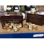 Chinese bone and bamboo mahjong set in fitted case with various accessories