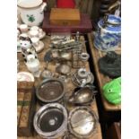 Mixed lot of silver plate to include wine coasters, toast rack, cutlery sets etc