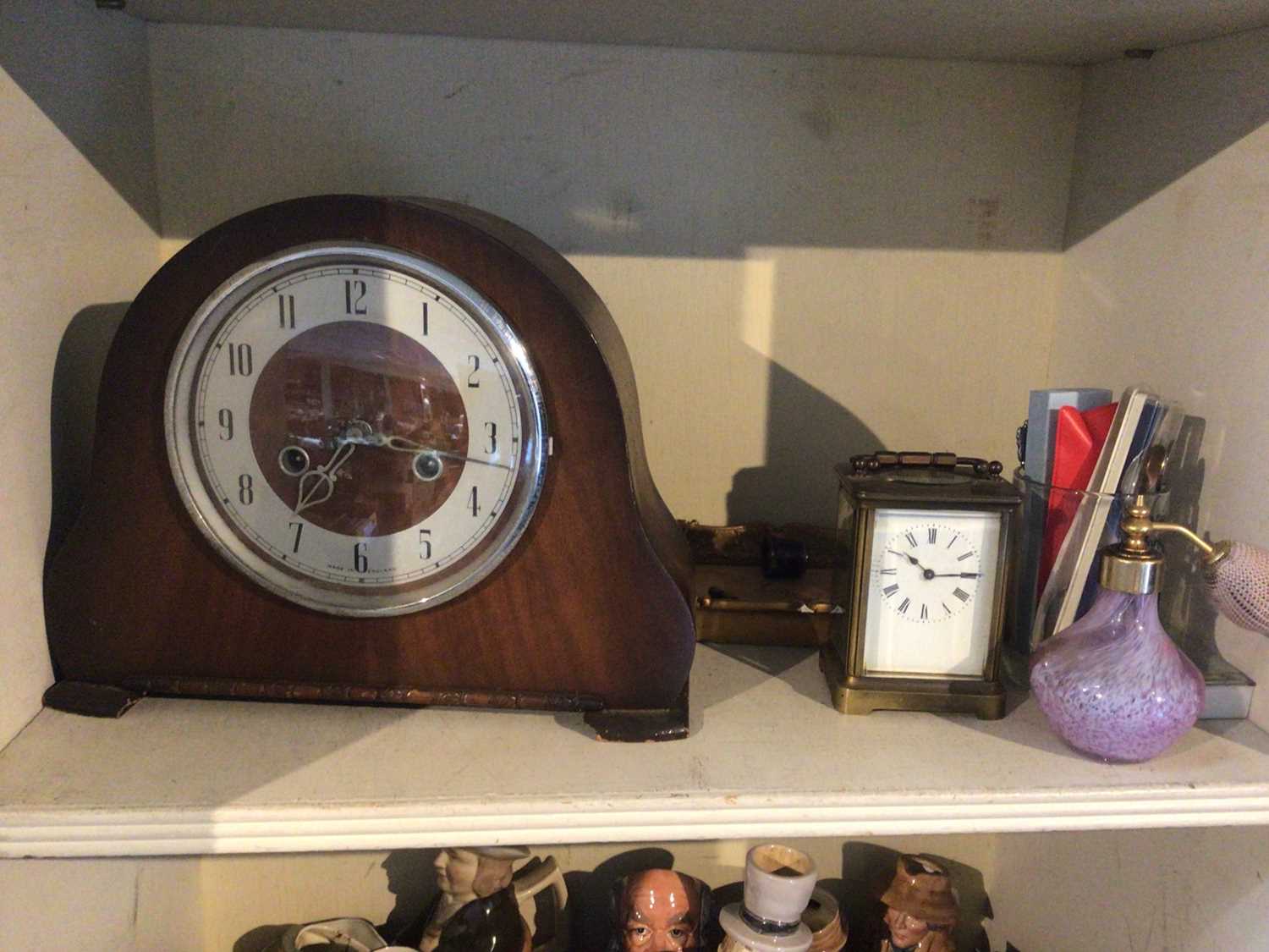 Brass carriage clock, mantel clock, and other items