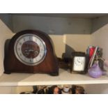 Brass carriage clock, mantel clock, and other items