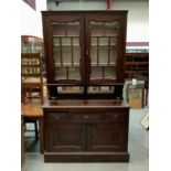 Edwardian stained two height dresser with glazed doors