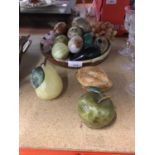 Group of hardstone eggs and fruit pieces