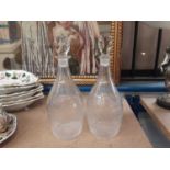 Pair of good quality Victorian etched glass decanters and stoppers and other similar glassware