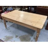 Victorian pine kitchen table with scrubbed pine top on turned legs