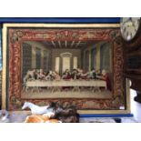 An unusual felt picture depicting the Last Supper, in gilt frame