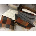 Four Tweed and Tartan cushions plus two others.