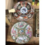 Two pairs of Japanese imari dishes, Canton plate and other oriental ceramics