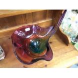 Contemporary Art Glass bowl of shaped form and multi-coloured design , indistinctly signed