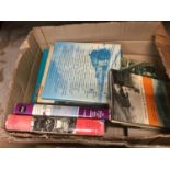 Two boxes of Railway related books including Bradshaw's guide