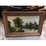 Large gilt framed oil painting, landscape, signed B. Fielder, 89cm x 51cm, 112cm x 74cm inc. frame