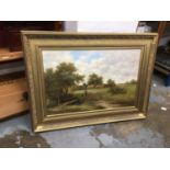 Large gilt framed oil painting, landscape, signed B. Fielder, 74cm x 49cm, 98cm x 73cm inc. frame