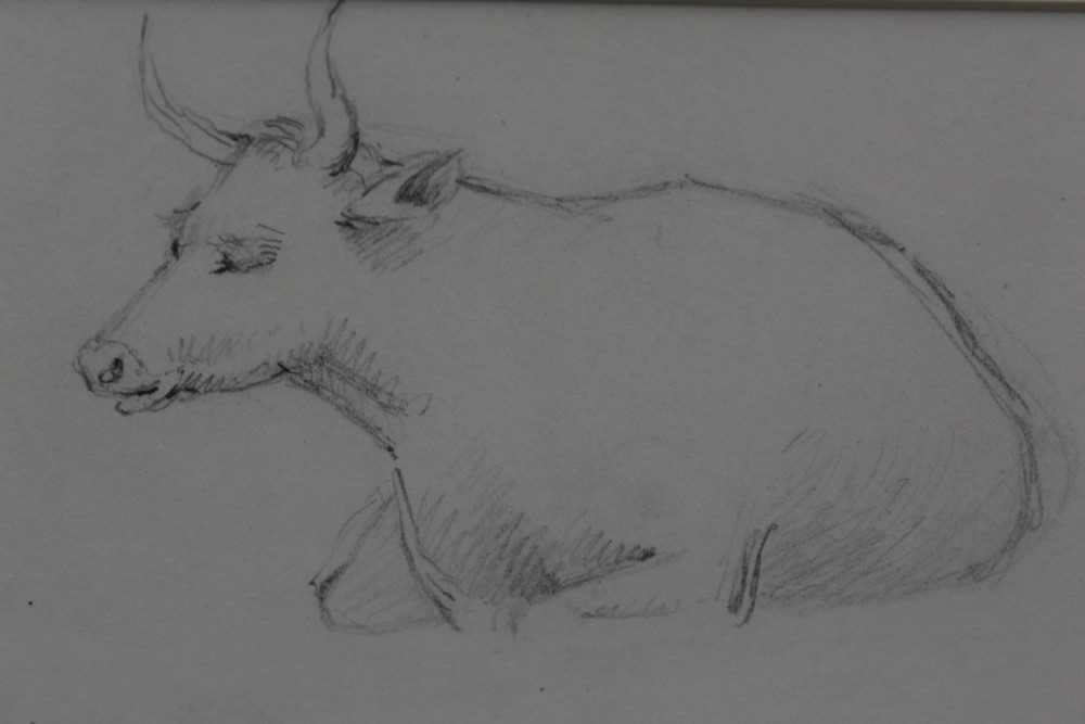 Manner of John Constable pencil drawing - a cow, bearing signature, in glazed gilt frame - Image 2 of 9