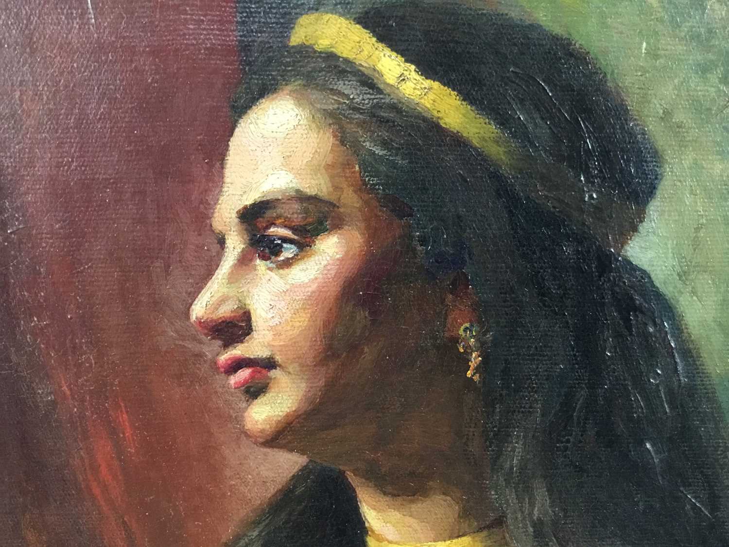 Late 19th century Orientalist School oil on canvas - portrait of a Sicilian Beauty, apparently unsig - Image 3 of 7