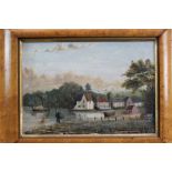J. Crane A view of Pin Mill on the Orwell, oil on canvas, signed and dated 1885, in maple frame.