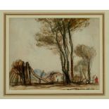 Thomas Churchyard (1798-1865) charcoal and watercolour - The House by the Trees, in glazed gilt fram