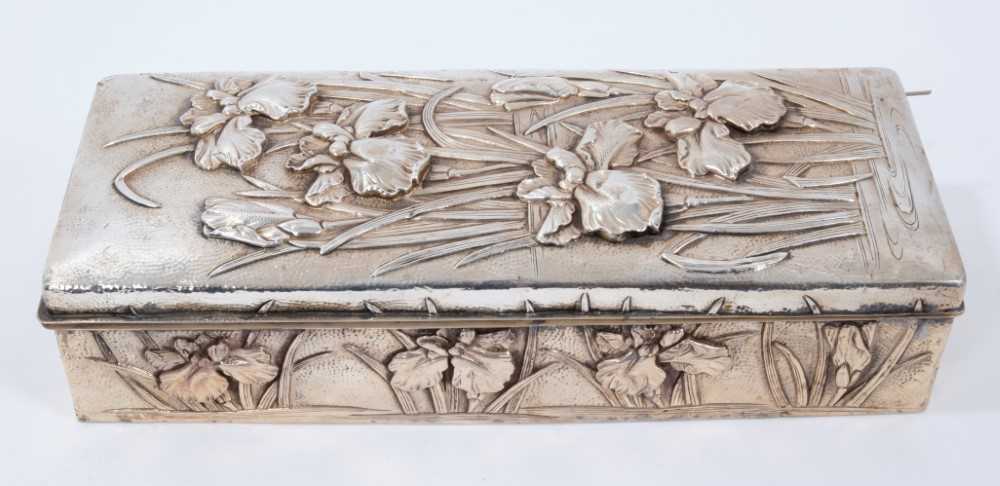 Late 19th/early 20th century Japanese silver box of rectangular form, with Iris floral decoration