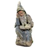 Rare antique terracotta garden gnome, in the form of a wizard
