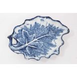 Bow blue and white leaf-shaped dish, circa 1760, 21cm across