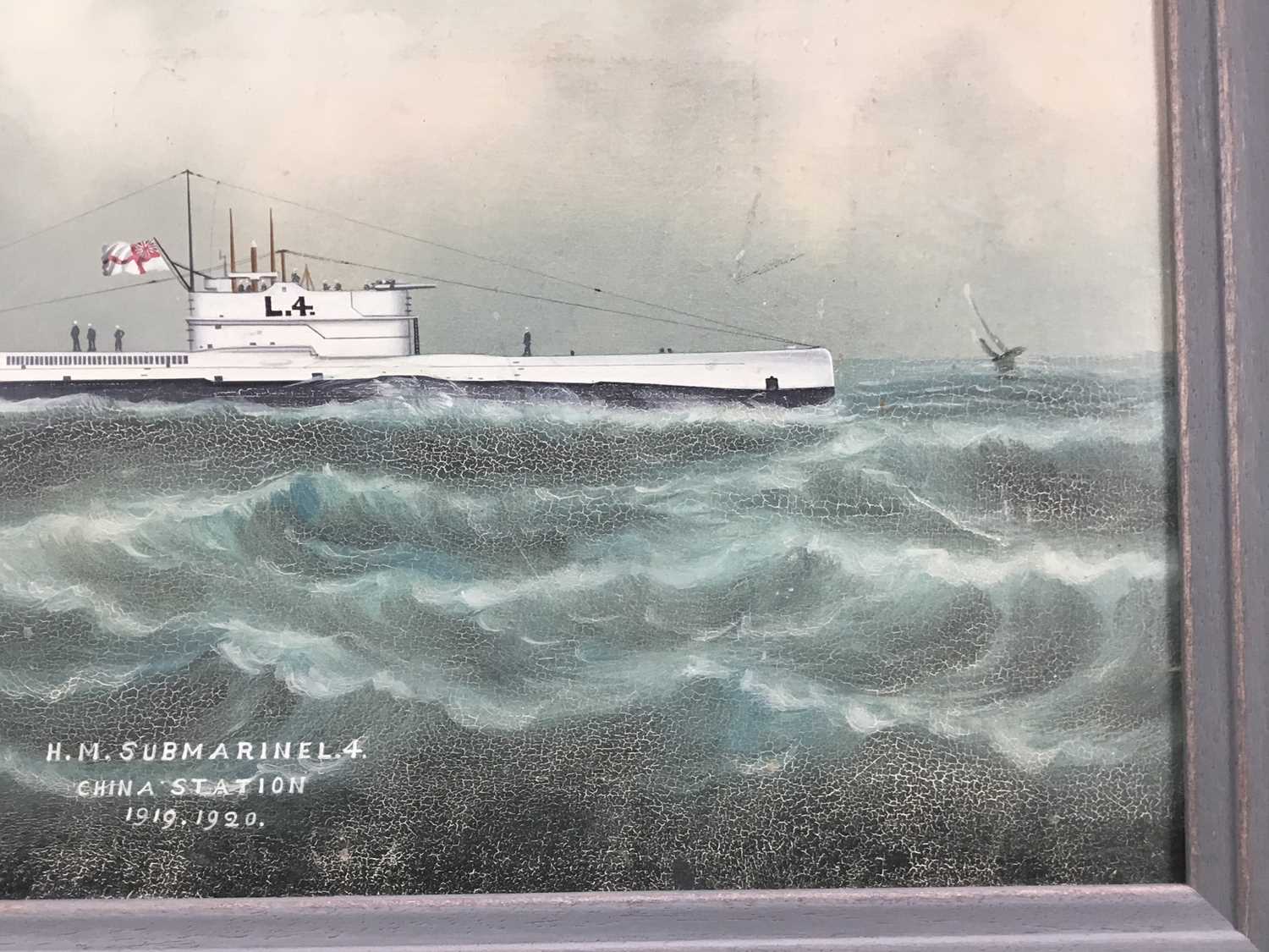 Rare 1920s Hong Kong School gouache on board - The First World War British Submarine H.M.S. L4 , tit - Image 2 of 9