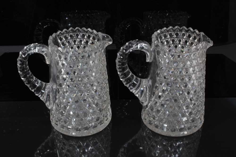 Good quality 19th century hobnail cut glassware, including two jugs, six tumblers and five dishes - Image 3 of 8
