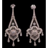 Pair Edwardian style Belle Époque design diamond pendant earrings