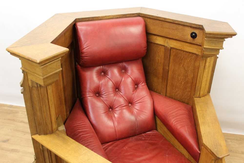 Unusual Gothic oak armchair utilising a pulpit (from Great Clacton church, circa 1920) recently upho - Image 2 of 9
