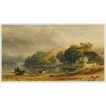 George Arthur Fripp (1813-1896) watercolour, Harbour scene, probably Laugharne, South Wales, signed