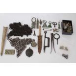 Collection of artefacts, generally mediaeval or later, including early thimbles, lead corn seals, po