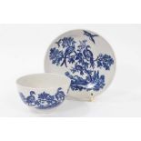Worcester tea bowl and saucer, circa 1775, printed with the Birds in Branches pattern, the saucer me