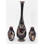Japanese cloisonné vase with dragon decoration and a small pair of cloisonne vases