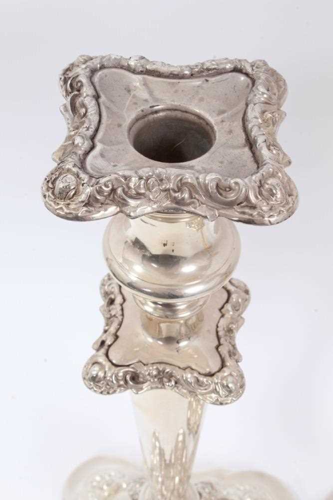 Pair silver plated candlesticks, with tapering conical stems, - Image 3 of 3