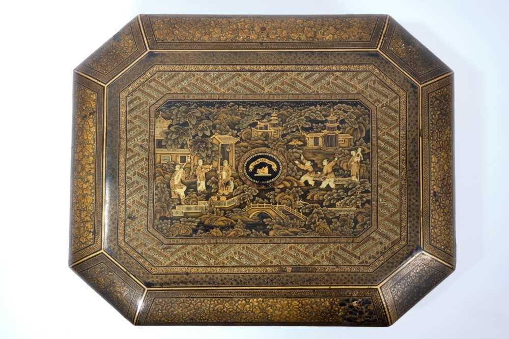 Fine early 19th Chinese lacquer games box containing fitted interior with games trays, a good collec - Image 3 of 21