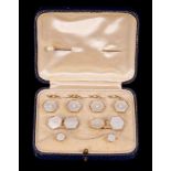 Set of 9ct gold and mother of pearl dress studs and cufflinks in fitted leather box