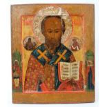 St Nicholas of Myra, 18th Century Russian polychrome painted Icon