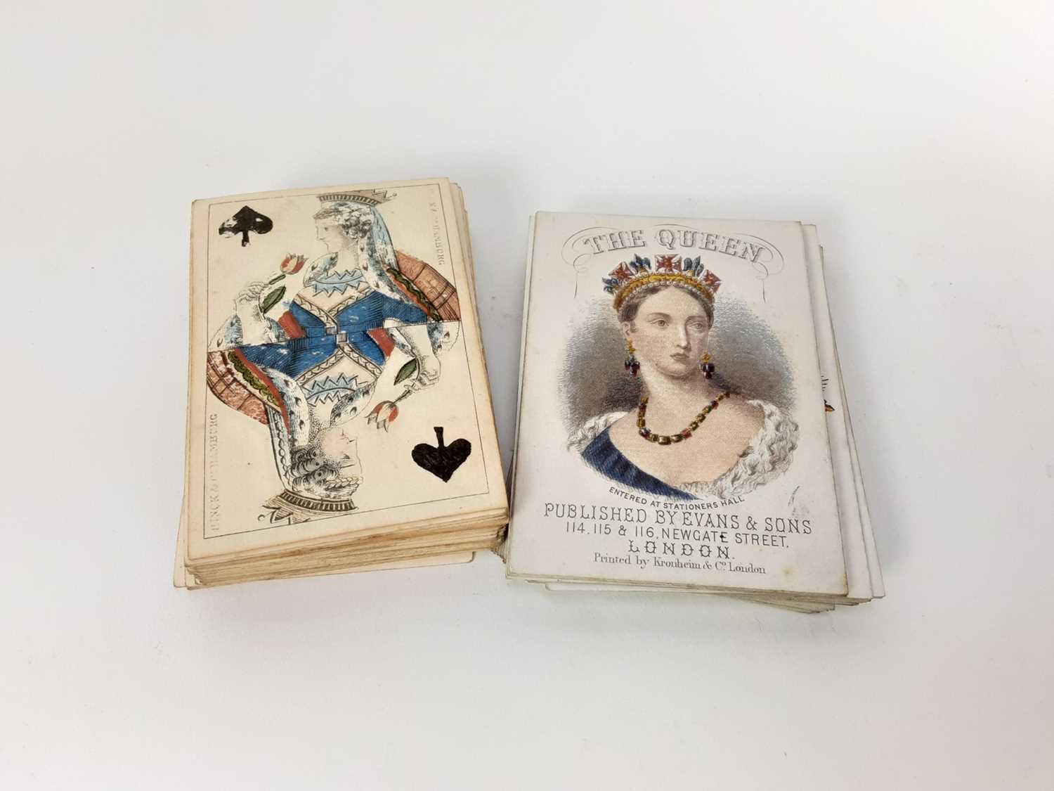 Two sets of 19th century playing cards, including a set without suits for a fancy game, published by