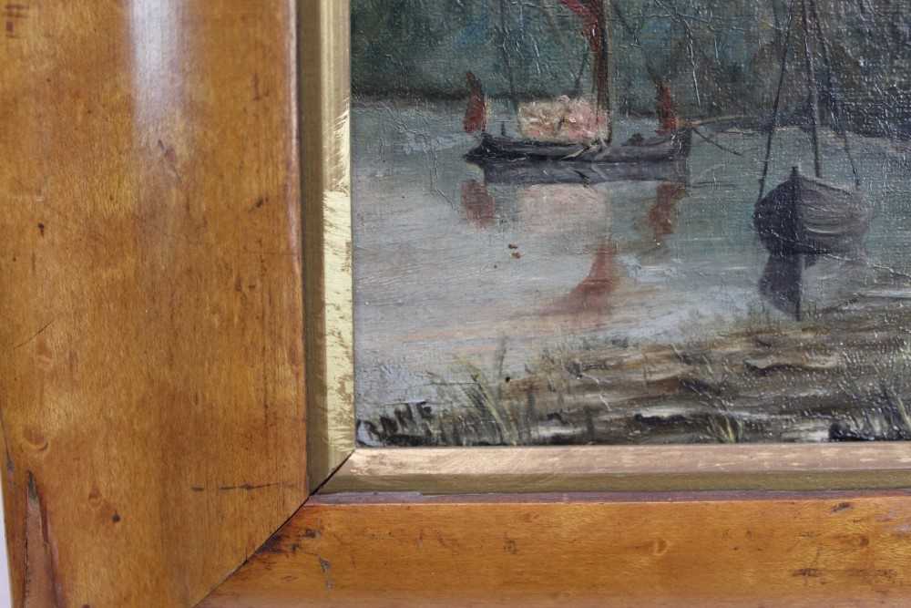 J. Crane A view of Pin Mill on the Orwell, oil on canvas, signed and dated 1885, in maple frame. - Image 5 of 7