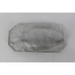 Unusual moulded frosted glass fish plaque, with canted corners, 28cm across