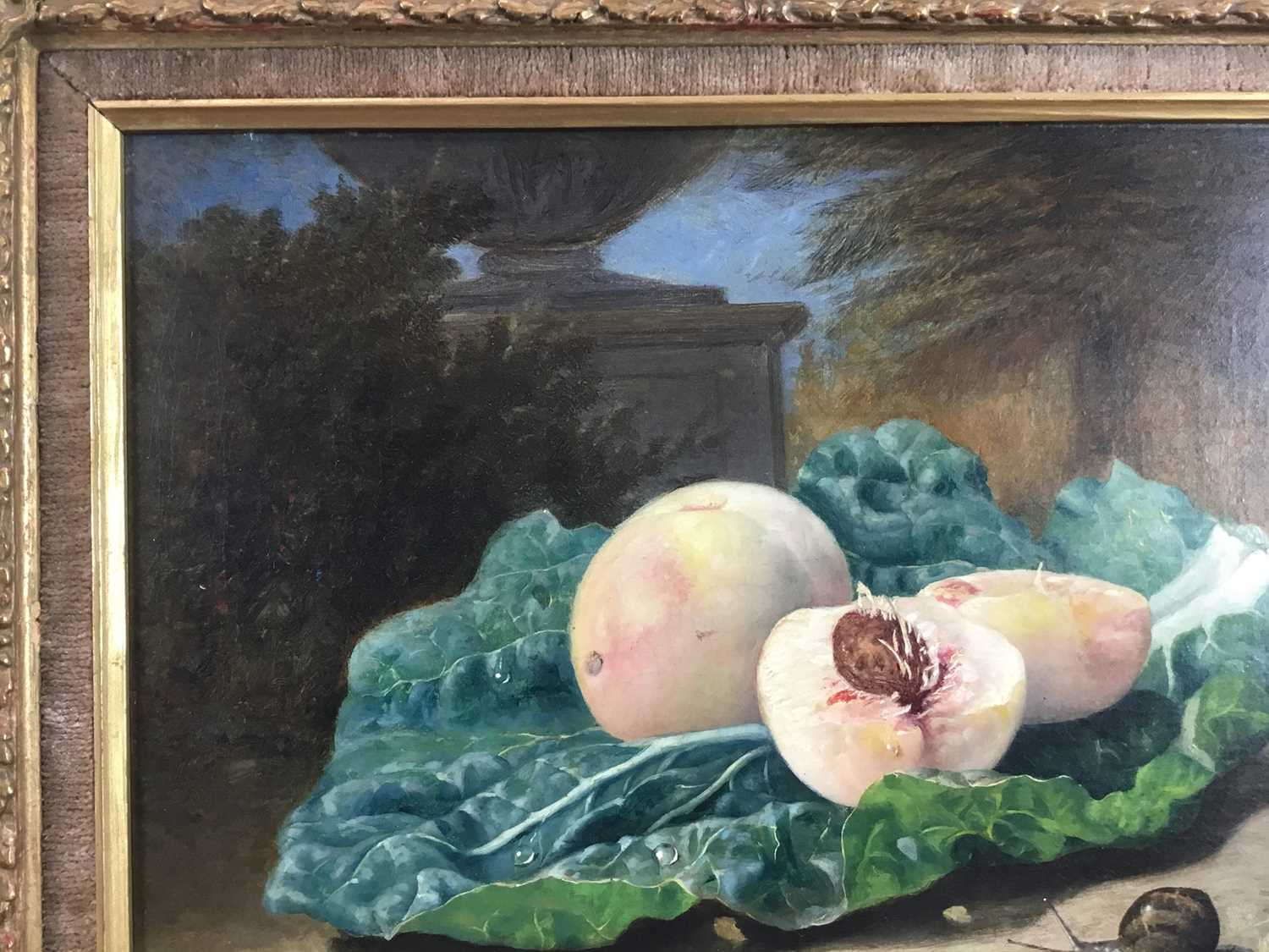 Eloise Harriet Stannard (1828-1915) oil on canvas, Peaches and snail - Image 7 of 9