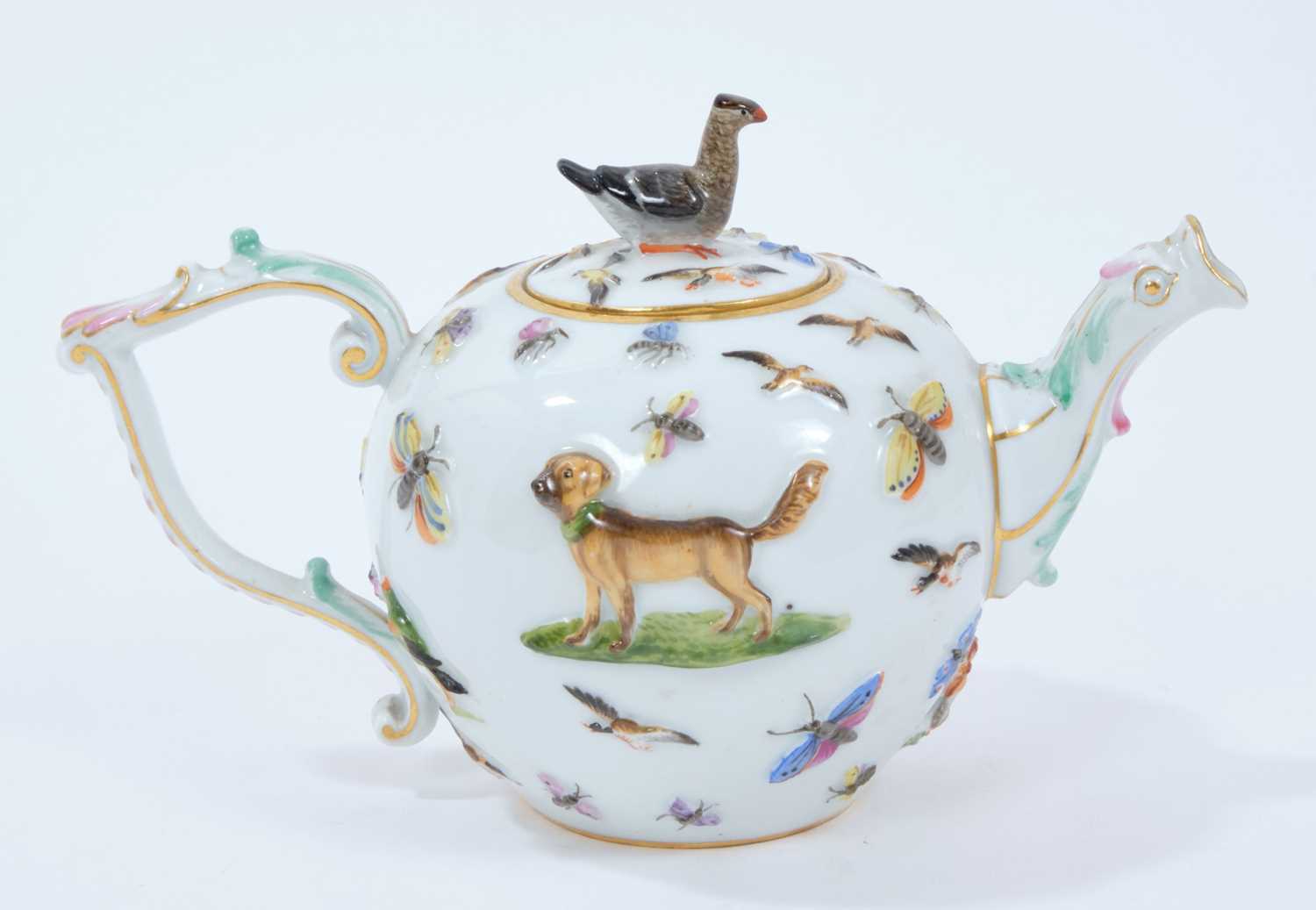 Meissen bird and animal moulded teapot and cover, circa 1880 - Image 2 of 4