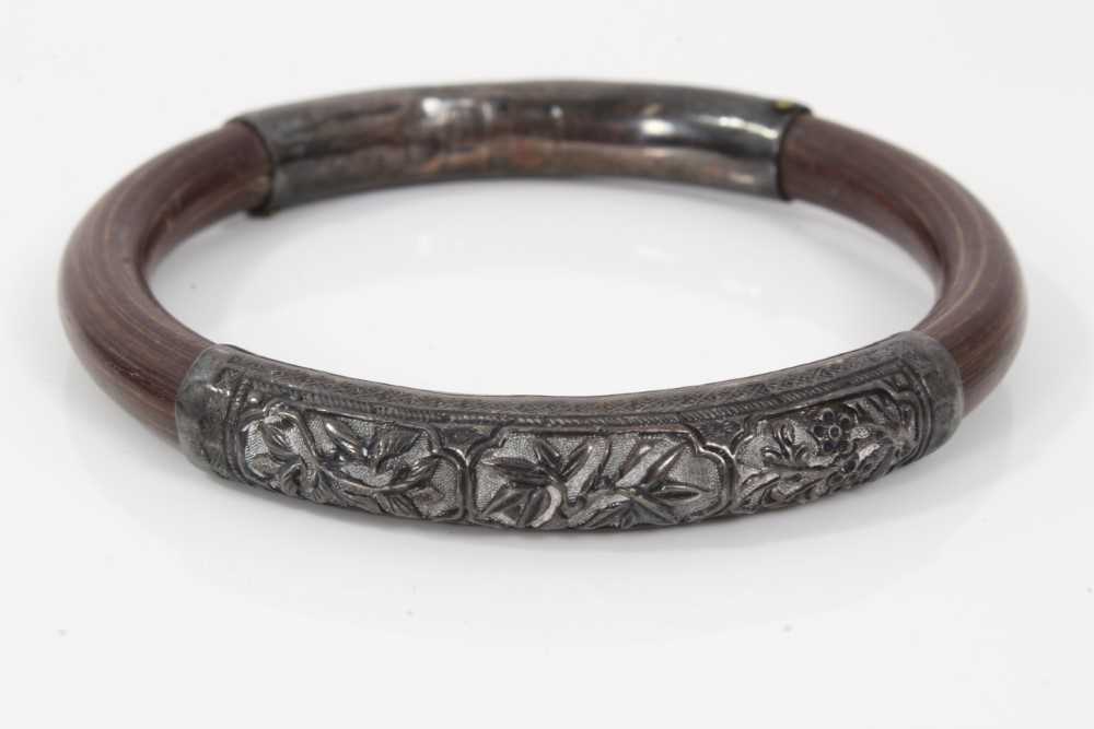Two 19th century Chinese carved bamboo and silver mounted bangles and a Chinese silver bracelet - Image 4 of 9