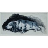 Louis Wain (1860-1939) watercolour and bodycolour on card - A Basset Hound, signed, 11cm x 23cm Pr