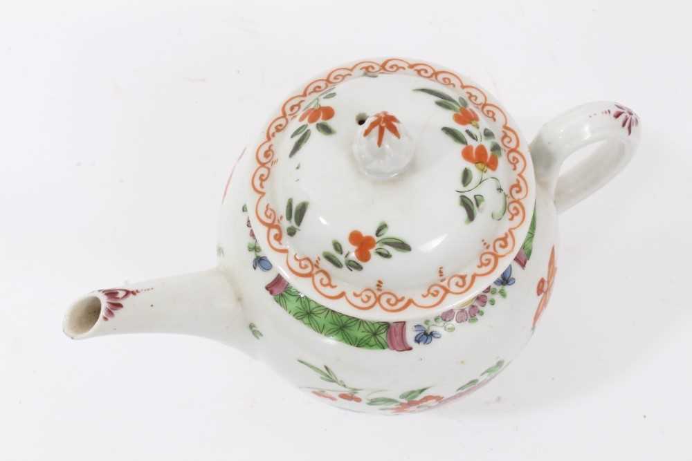 Rare Plymouth teapot, circa 1768-70, of small size, polychrome painted with flowers, with Bristol co - Image 3 of 5