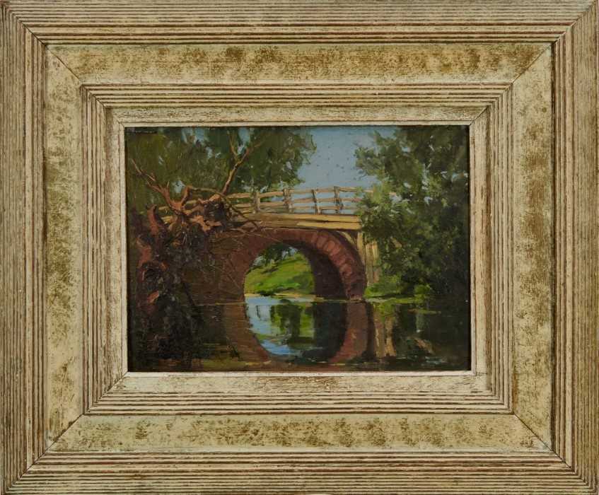 Lewis Taylor Gibb (1873-1945) oil on panel - A Rural Bridge, 25cm x 35cm, in painted frame